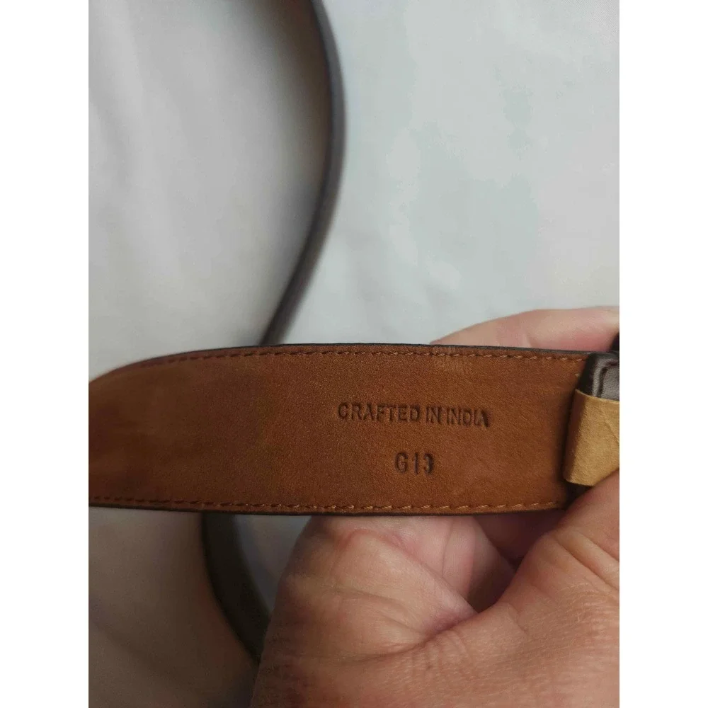 Brown Leather Classic Dress Belt Silver Buckle Made in India G13 Size 34-36